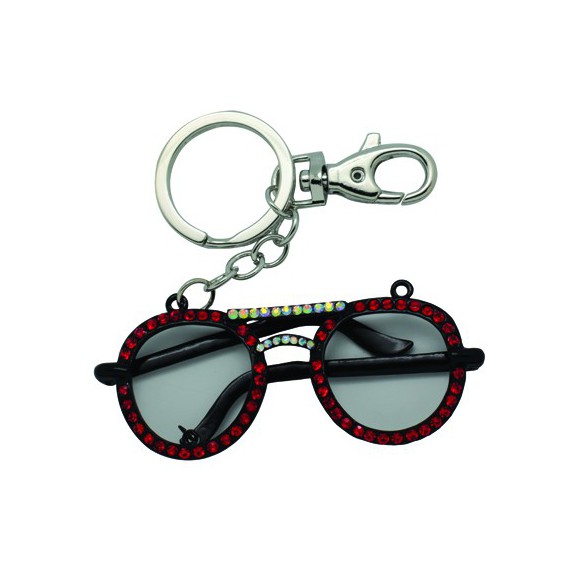 Porte-clés métal forme lunettes, strass rouges - Equinoxe Cadeaux