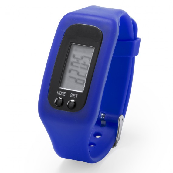 Montre podomètre bleue rétro-éclairée avec alarme - Equinoxe Cadeaux