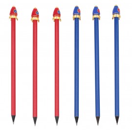 Crayons rouge et bleu ornés de fusées, métal martelé