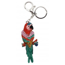 Porte clés perroquet coloré strass et émail