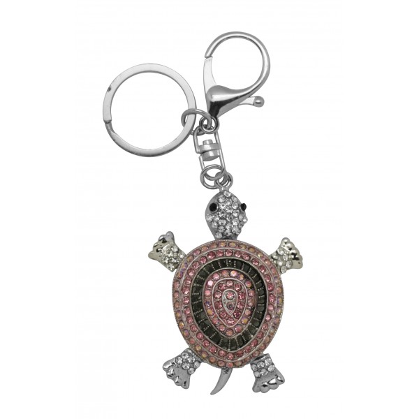 Porte clés strass tortue argent et rose - Equinoxe Cadeaux