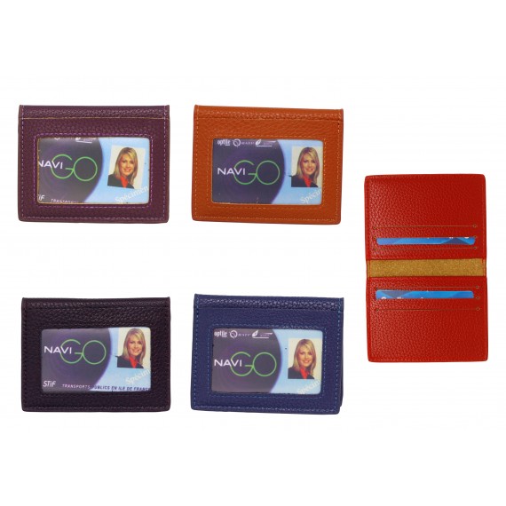 Porte cartes crédit + pass navigo en cuir - Equinoxe Cadeaux