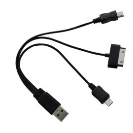 Câble USB noir 3 en 1 pour iPhone3-4-5-6 + micro USB