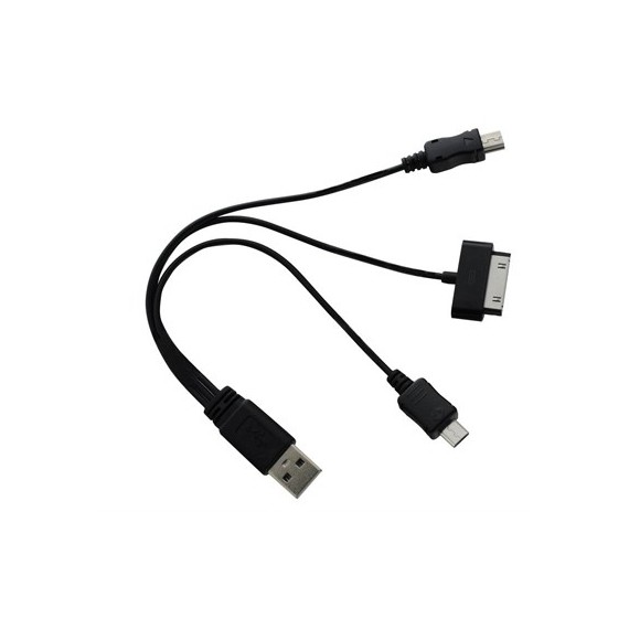 Câble USB noir 3 en 1 pour iPhone3-4-5-6 + micro USB