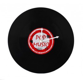Pendule forme disque vinyl noir, motif POP Music