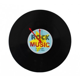 Pendule forme disque vinyl noir, motif ROCK Music