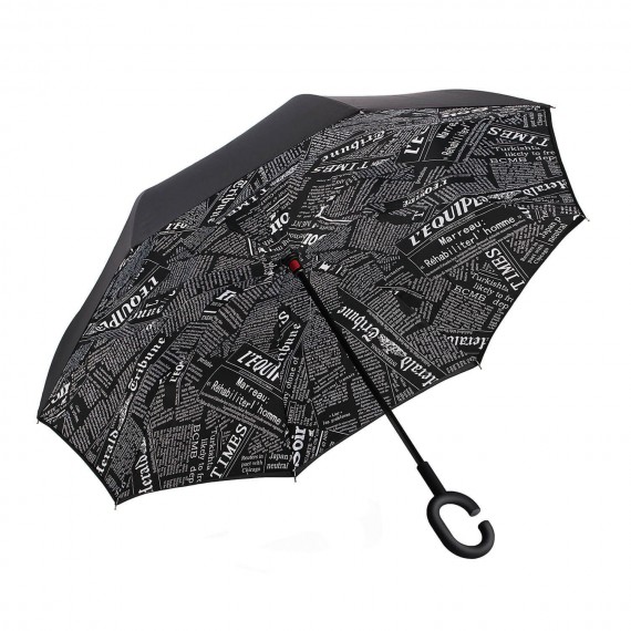Parapluie inversé impression journal noir et blanc