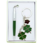 4 leaves clover pen and keychain set