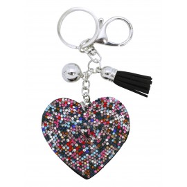 Heart shaped keychain with multicolor stones
