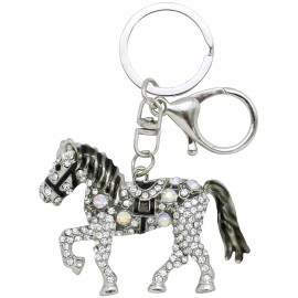 Metal horse keychain with stones
