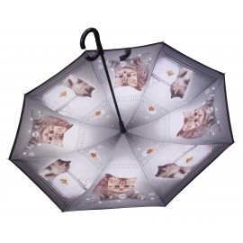 Parapluie inversé motif chat