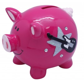 Pink and black pig moneybank with guitar, x 12pcs