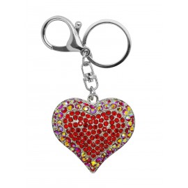Porte-clés forme coeur rouge serti de strass