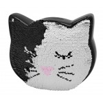 Tirelire chat en céramique noire et sequins réversibles noir et blanc