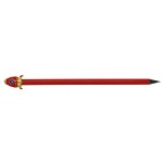 Crayons rouge et bleu ornés de fusées, métal martelé