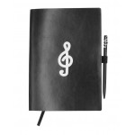 A5 notebook, 96 white 100 g pages, black PU cover, Music design + pen