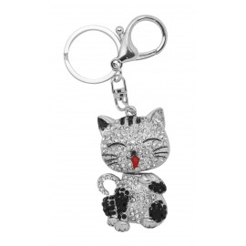 Chrome cat keychain set with rhinestones