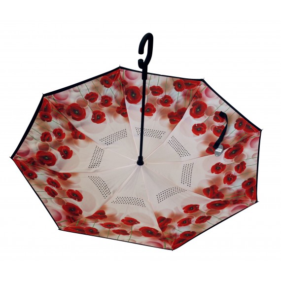 Reversed umbrella, poppies design