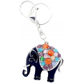 Porte clés éléphant émail noir et pierres colorées