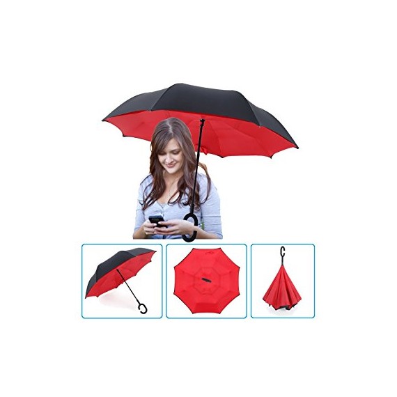 Parapluie inversé modèle uni rouge
