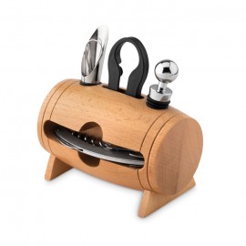 Mini-tonneau en bois avec 4 accessoires à vin