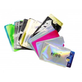 Etuis porte carte unitaire RFID couleurs metalisées assorties
