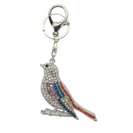 Porte-clés en métal strass et émail "oiseau" silver