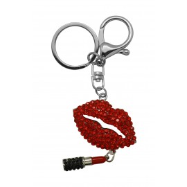 Porte-clés en métal et strass bouche et bâton rouge à lèvres