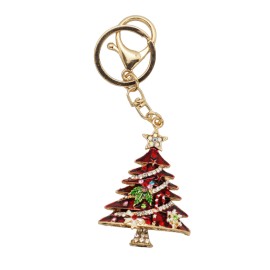 Porte clés sapin de Noël doré, émail et strass