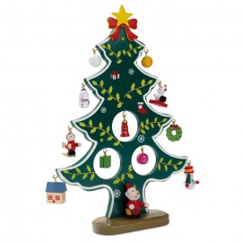 Sapin de Noël en bois avec 12 petites décorations , boite cadeau
