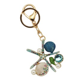 Porte clés "etoile des mers "métal doré, strass et perles