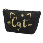 Pochette "cat" en tissu bouclette avec bordure dorée couleurs assorties x 12