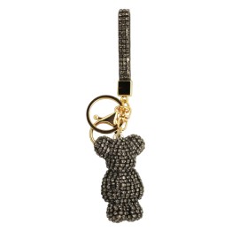 Porte clés ourson noir entièrement strassé avec lanière et mousqueton