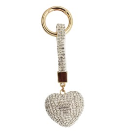 Porte clés coeur argent entièrement strassé avec lanière et mousqueton