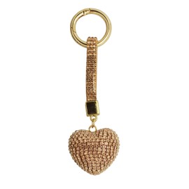 Porte clés coeur doré entièrement strassé avec lanière et mousqueton