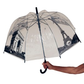 Parapluie automatique transparent cloche, thème "monuments de paris" noir/blanc.