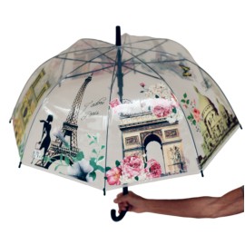 Parapluie automatique transparent cloche, thème "monuments de paris" couleurs