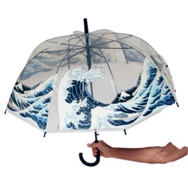 Parapluie automatique transparent cloche, thème peinture japonaise "Hokusai"