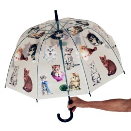 Parapluie automatique transparent cloche, thème chats"