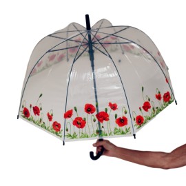 Parapluie automatique transparent cloche, thème "coquelicot"