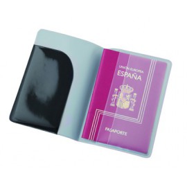 Protège passeport noir symbole avion en PVC