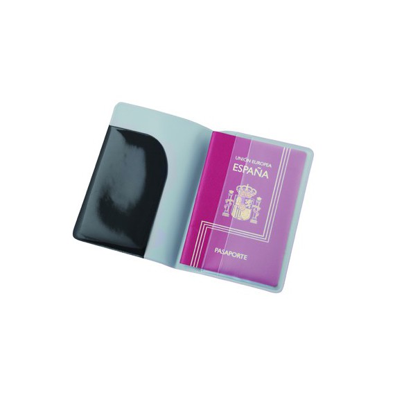 Protège passeport noir symbole avion en PVC
